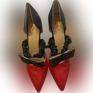 F5J black & red satin stilettos 👠 NEW, without tags